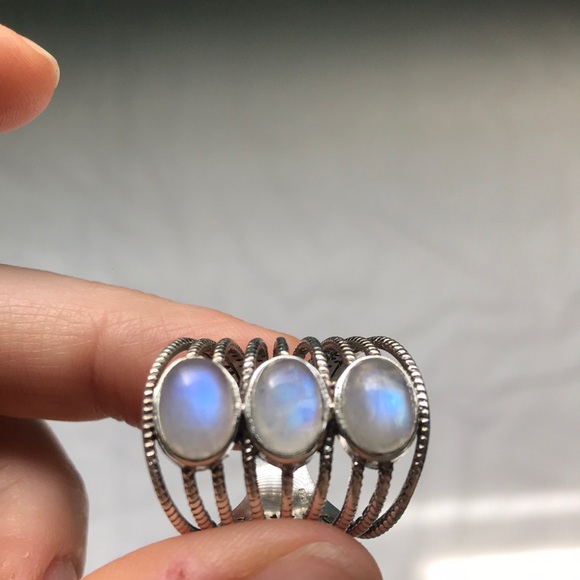 Triple Rainbow Moonstone 925 sterling silver band - Picture 6 of 8